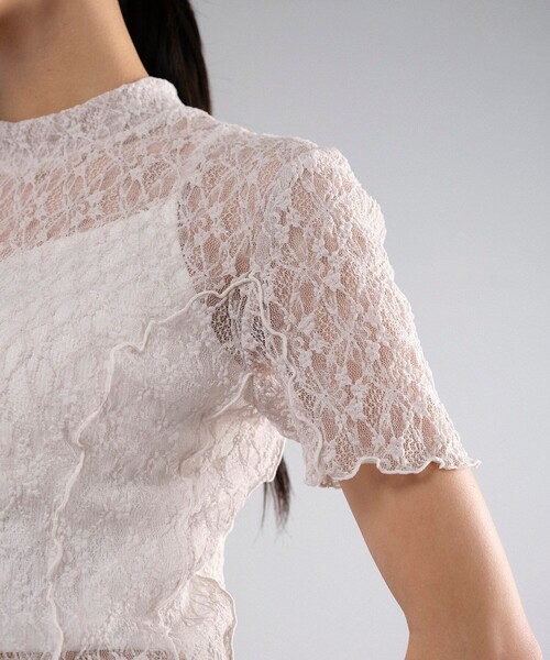 UNITED TOKYO（ユナイテッドトウキョウ）の「パネルレースショートスリーブプルオーバー｜細見え/ウォッシャブル/オケージョン/シアートップス/半袖/春服（Tシャツ/カットソー・レディース・アイボリー/ブラック・FREE）」の14枚目の写真