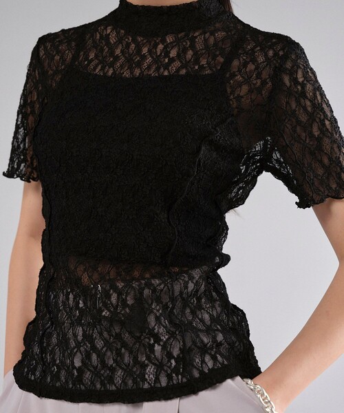 UNITED TOKYO（ユナイテッドトウキョウ）の「パネルレースショートスリーブプルオーバー｜細見え/ウォッシャブル/オケージョン/シアートップス/半袖/春服（Tシャツ/カットソー・レディース・アイボリー/ブラック・FREE）」の21枚目の写真