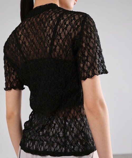 UNITED TOKYO（ユナイテッドトウキョウ）の「パネルレースショートスリーブプルオーバー｜細見え/ウォッシャブル/オケージョン/シアートップス/半袖/春服（Tシャツ/カットソー・レディース・アイボリー/ブラック・FREE）」の3枚目の写真