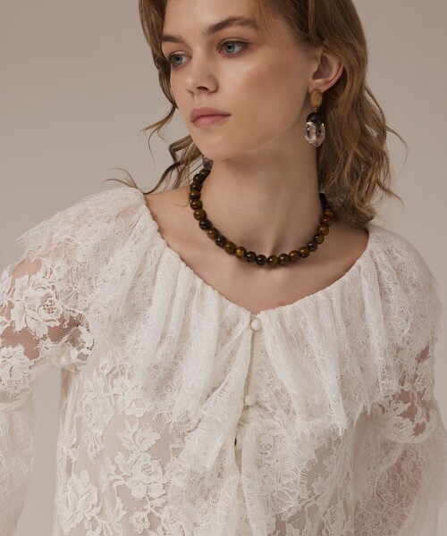 Diagram(ダイアグラム)の「レースコンビフリルブラウス(シャツ/ブラウス・レディース・ブラック/ホワイト・36/38)」の2枚目の写真