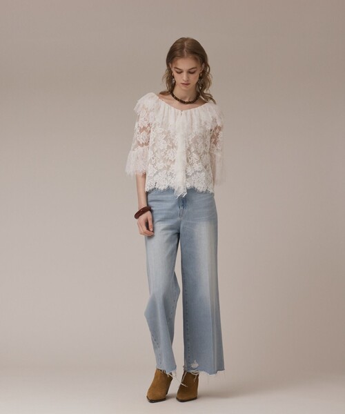 Diagram(ダイアグラム)の「レースコンビフリルブラウス(シャツ/ブラウス・レディース・ブラック/ホワイト・36/38)」の3枚目の写真