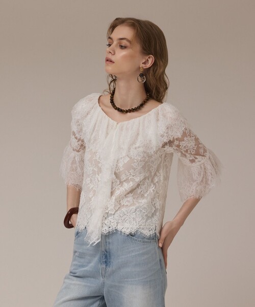 Diagram(ダイアグラム)の「レースコンビフリルブラウス(シャツ/ブラウス・レディース・ブラック/ホワイト・36/38)」の6枚目の写真