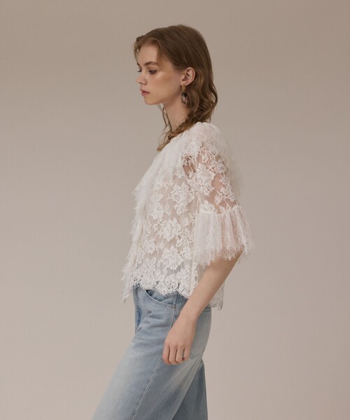 Diagram(ダイアグラム)の「レースコンビフリルブラウス(シャツ/ブラウス・レディース・ブラック/ホワイト・36/38)」の7枚目の写真