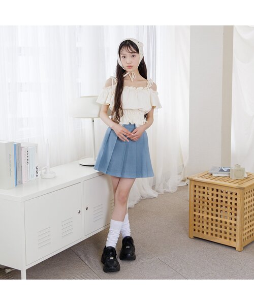 algy（アルジー）の「折返し風プリーツスカパン（スカート・キッズ・グレー/ベージュ/ネイビー/インディゴブルー・X-SMALL/SMALL/MEDIUM/XX-SMALL）」の7枚目の写真