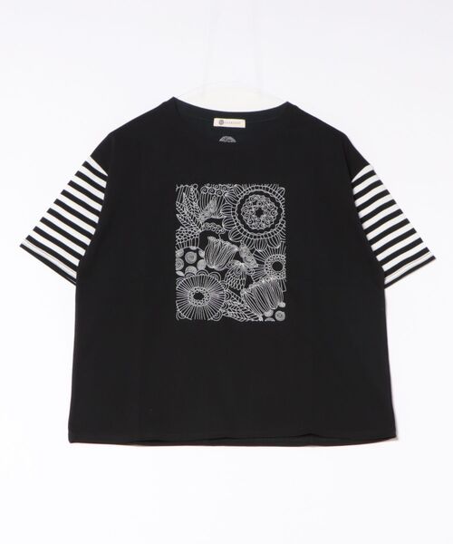 BARNDOOR(バーンドア)の「(BD)【BARNDOOR】モノトーン フラワー 刺繍 Tシャツ(Tシャツ/カットソー・レディース・オフホワイト/ブラック/ネイビー・FREE)」の2枚目の写真