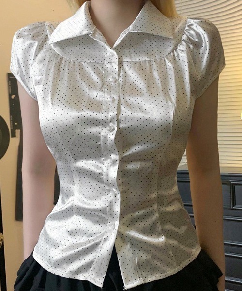 almo(アルモ)の「【LAMPOON】サテンドットシャツ(シャツ/ブラウス・レディース・ホワイト・LARGE/MEDIUM/SMALL)」の4枚目の写真