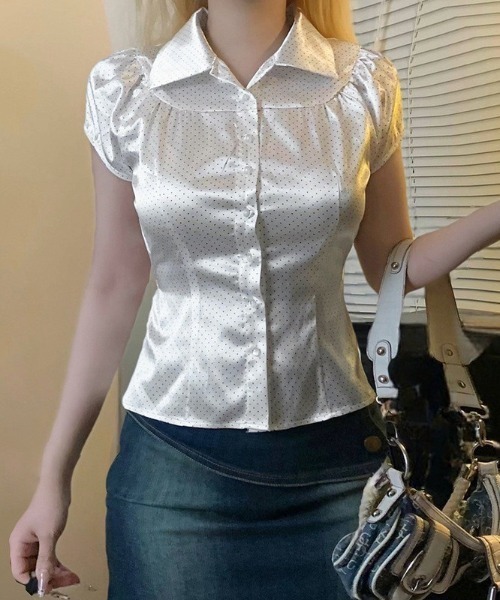 almo(アルモ)の「【LAMPOON】サテンドットシャツ(シャツ/ブラウス・レディース・ホワイト・LARGE/MEDIUM/SMALL)」の5枚目の写真