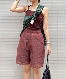 ISOOK | 【ISOOK / アイスー】レースハーフパンツ / バミューダパンツ ショートパンツ ５分丈 ハイウエスト ウエストゴム ブラック ブラウン 黒 茶 ZOZOTOWN限定(その他パンツ)