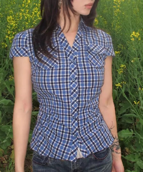 Vipoa(ヴィポア)の「レトロブルーチェックシャツ(シャツ/ブラウス・レディース・ブルー・FREE)」の13枚目の写真