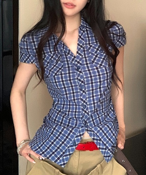 Vipoa(ヴィポア)の「レトロブルーチェックシャツ(シャツ/ブラウス・レディース・ブルー・FREE)」の17枚目の写真