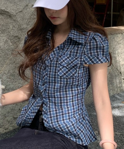 Vipoa(ヴィポア)の「レトロブルーチェックシャツ(シャツ/ブラウス・レディース・ブルー・FREE)」の21枚目の写真