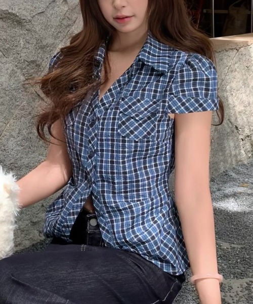 Vipoa(ヴィポア)の「レトロブルーチェックシャツ(シャツ/ブラウス・レディース・ブルー・FREE)」の22枚目の写真
