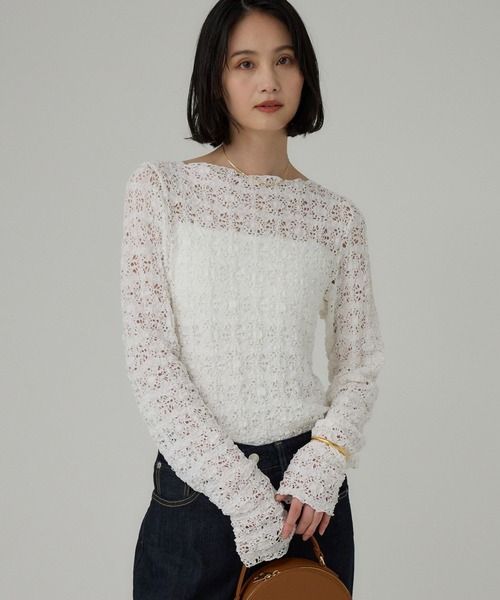 BABYLONE(バビロン)の「ストレッチレースプルオーバー(Tシャツ/カットソー・レディース・ブラック/ホワイト・フリー)」の1枚目の写真