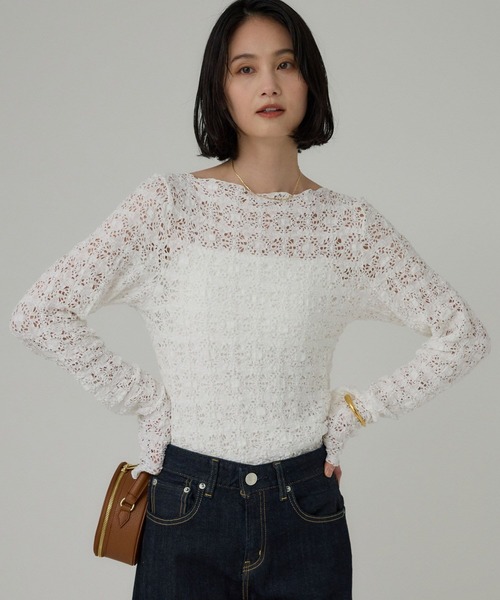 BABYLONE(バビロン)の「ストレッチレースプルオーバー(Tシャツ/カットソー・レディース・ブラック/ホワイト・フリー)」の5枚目の写真