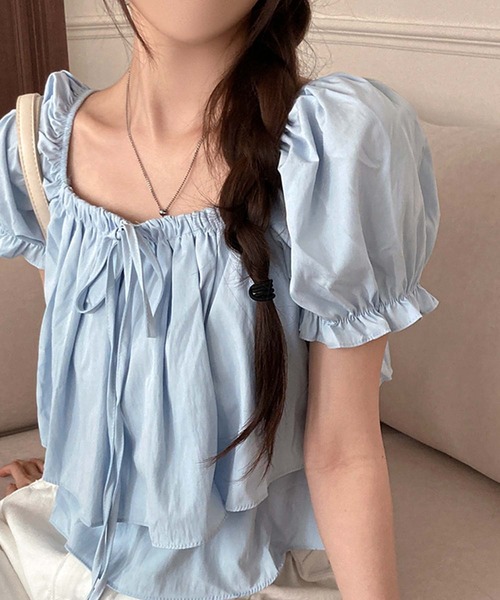 LAFFMO(ラフモ)の「2wayネックパフスリーブティアードブラウス(シャツ/ブラウス・レディース・ブルー/ホワイト/ピンク/ベージュ・F)」の19枚目の写真