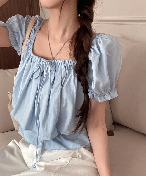 LAFFMO(ラフモ)の「2wayネックパフスリーブティアードブラウス(シャツ/ブラウス・レディース・ブルー/ホワイト/ピンク/ベージュ・F)」の20枚目の写真