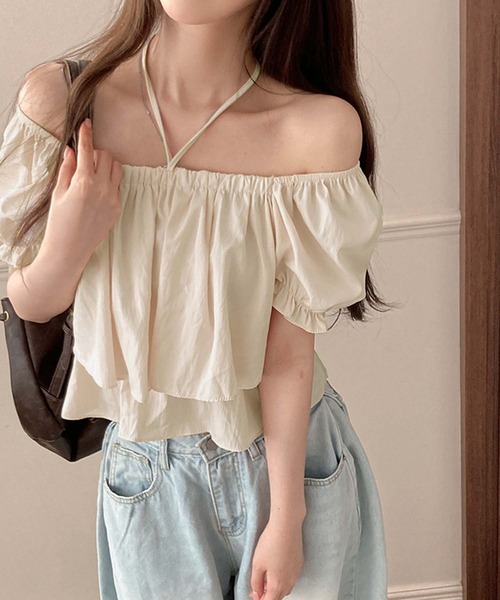 LAFFMO(ラフモ)の「2wayネックパフスリーブティアードブラウス(シャツ/ブラウス・レディース・ブルー/ホワイト/ピンク/ベージュ・F)」の21枚目の写真