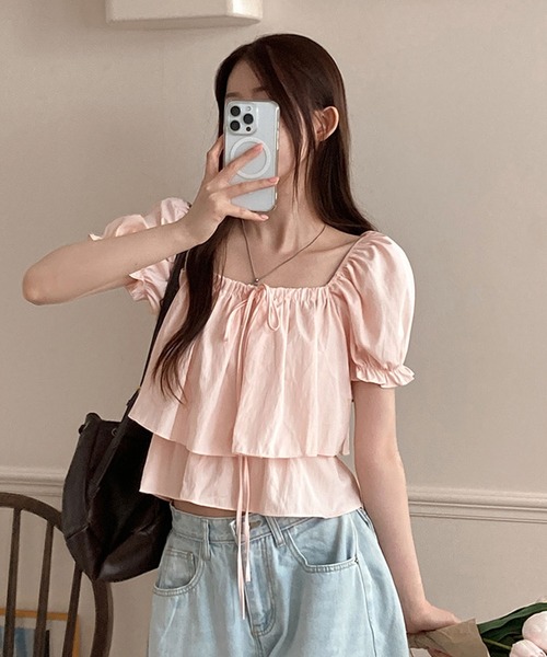 LAFFMO(ラフモ)の「2wayネックパフスリーブティアードブラウス(シャツ/ブラウス・レディース・ブルー/ホワイト/ピンク/ベージュ・F)」の22枚目の写真