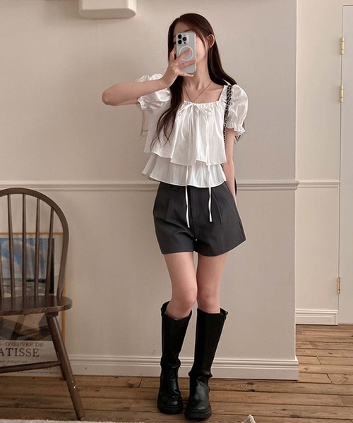 LAFFMO(ラフモ)の「2wayネックパフスリーブティアードブラウス(シャツ/ブラウス・レディース・ブルー/ホワイト/ピンク/ベージュ・F)」の12枚目の写真