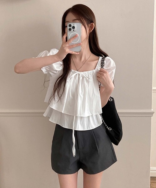 LAFFMO(ラフモ)の「2wayネックパフスリーブティアードブラウス(シャツ/ブラウス・レディース・ブルー/ホワイト/ピンク/ベージュ・F)」の11枚目の写真