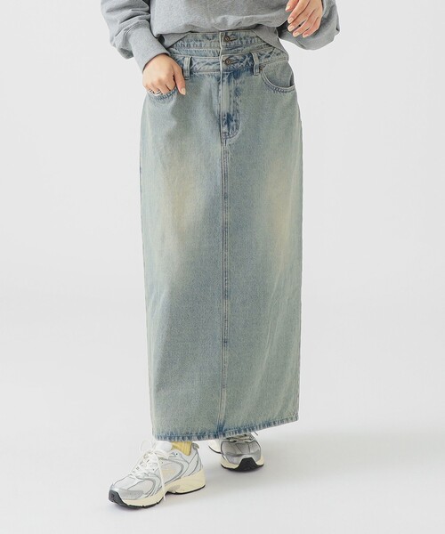 B:MING by BEAMS（ビーミングバイビームス）の「オーバーダイ デニム スカート（S～M）（デニムスカート・レディース・ブラック/ライトブルー・SMALL/MEDIUM）」の2枚目の写真