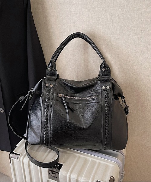Mejoul（メジュール）の「フェイクレザーレトロ BIG ボストンバッグ（ボストンバッグ・レディース・ブラウン/ブラック/キャメル・F）」の13枚目の写真
