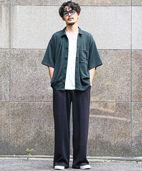 LUXSTYLE（ラグスタイル）の「楊柳半袖シャツ（シャツ/ブラウス・メンズ・ブラック/アッシュブラウン/ブルーグリーン・M/L）」の5枚目の写真