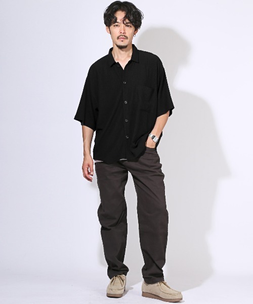 LUXSTYLE（ラグスタイル）の「楊柳半袖シャツ（シャツ/ブラウス・メンズ・ブラック/アッシュブラウン/ブルーグリーン・M/L）」の7枚目の写真