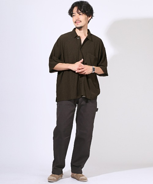 LUXSTYLE（ラグスタイル）の「楊柳半袖シャツ（シャツ/ブラウス・メンズ・ブラック/アッシュブラウン/ブルーグリーン・M/L）」の9枚目の写真