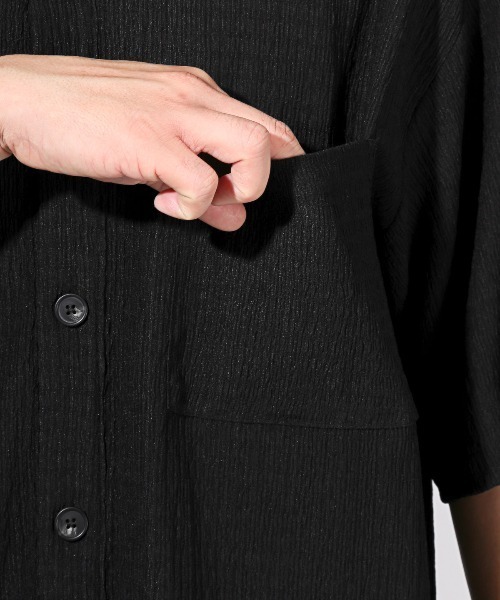 LUXSTYLE（ラグスタイル）の「楊柳半袖シャツ（シャツ/ブラウス・メンズ・ブラック/アッシュブラウン/ブルーグリーン・M/L）」の11枚目の写真