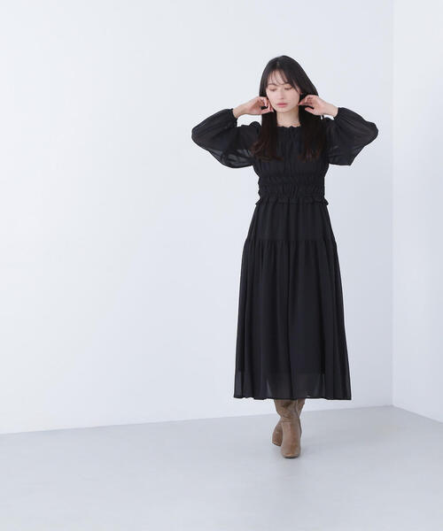 NATURAL BEAUTY BASIC(ナチュラルビューティーベーシック)の「◇【BLANC】シャーリングシアーワンピース(ワンピース・レディース・ブラック/チャコールグレー・MEDIUM/P/S)」の22枚目の写真