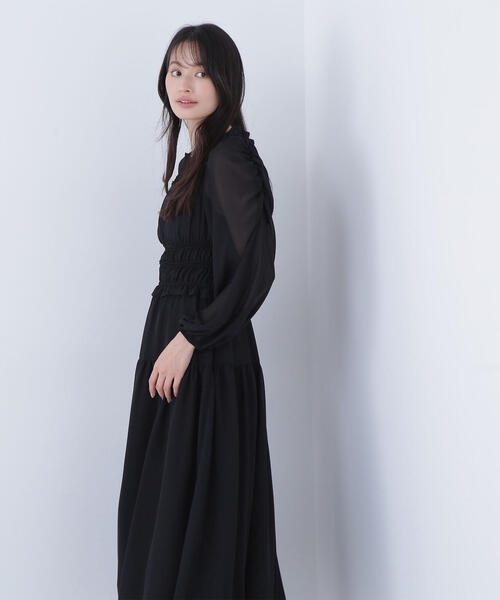 NATURAL BEAUTY BASIC(ナチュラルビューティーベーシック)の「◇【BLANC】シャーリングシアーワンピース(ワンピース・レディース・ブラック/チャコールグレー・MEDIUM/P/S)」の12枚目の写真