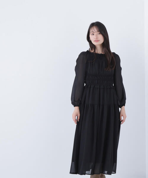 NATURAL BEAUTY BASIC(ナチュラルビューティーベーシック)の「◇【BLANC】シャーリングシアーワンピース(ワンピース・レディース・ブラック/チャコールグレー・MEDIUM/P/S)」の14枚目の写真