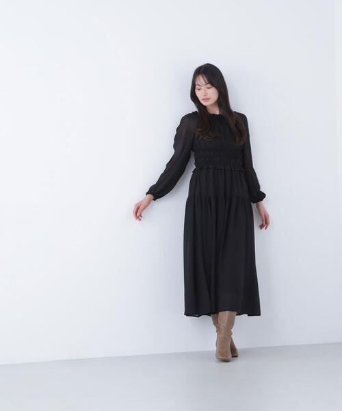 NATURAL BEAUTY BASIC(ナチュラルビューティーベーシック)の「◇【BLANC】シャーリングシアーワンピース(ワンピース・レディース・ブラック/チャコールグレー・MEDIUM/P/S)」の15枚目の写真