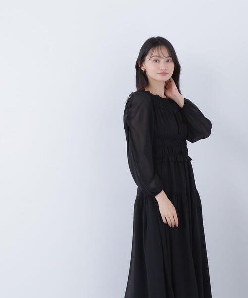 NATURAL BEAUTY BASIC(ナチュラルビューティーベーシック)の「◇【BLANC】シャーリングシアーワンピース(ワンピース・レディース・ブラック/チャコールグレー・MEDIUM/P/S)」の16枚目の写真