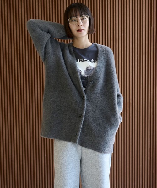 ナイロンシャギー Vネックカーディガン