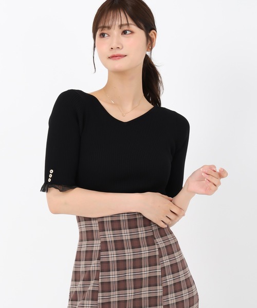 MISCH MASCH(ミッシュマッシュ)の「シアーフリル2wayリブニット(ニット/セーター・レディース・ブラック/モカ/レッド・フリ-)」の7枚目の写真