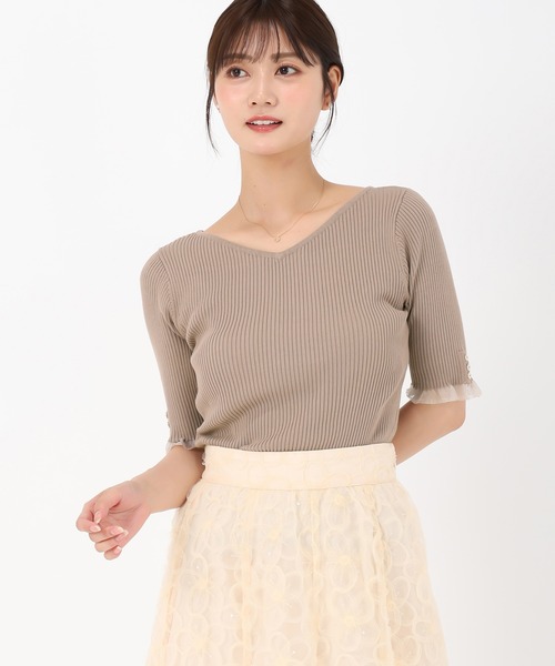 MISCH MASCH(ミッシュマッシュ)の「シアーフリル2wayリブニット(ニット/セーター・レディース・ブラック/モカ/レッド・フリ-)」の9枚目の写真