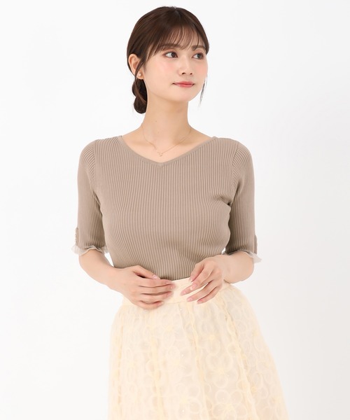 MISCH MASCH(ミッシュマッシュ)の「シアーフリル2wayリブニット(ニット/セーター・レディース・ブラック/モカ/レッド・フリ-)」の10枚目の写真