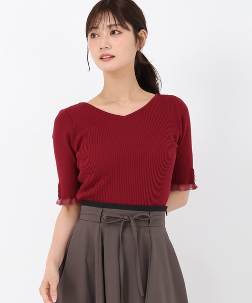 MISCH MASCH(ミッシュマッシュ)の「シアーフリル2wayリブニット(ニット/セーター・レディース・ブラック/モカ/レッド・フリ-)」の11枚目の写真