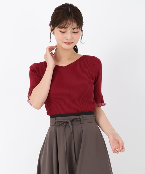 MISCH MASCH(ミッシュマッシュ)の「シアーフリル2wayリブニット(ニット/セーター・レディース・ブラック/モカ/レッド・フリ-)」の12枚目の写真