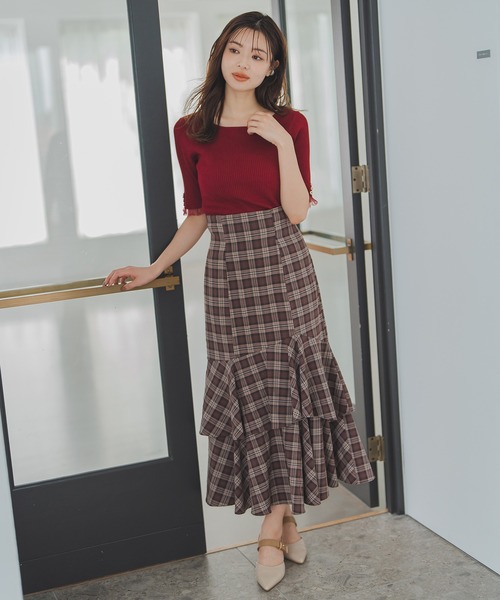 MISCH MASCH(ミッシュマッシュ)の「シアーフリル2wayリブニット(ニット/セーター・レディース・ブラック/モカ/レッド・フリ-)」の5枚目の写真