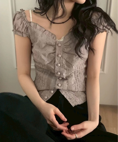 VIBGYOR(ヴィブジョー)の「【LAMPOON】レースブラウス(シャツ/ブラウス・レディース・ホワイト/グレー・MEDIUM/LARGE/SMALL)」の4枚目の写真