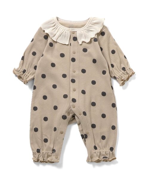 Ampersand(アンパサンド)の「【リンク】ラッフルカラーテレコカバーオール(ロンパース・キッズ・ドット/チェック・80/70/60)」の1枚目の写真