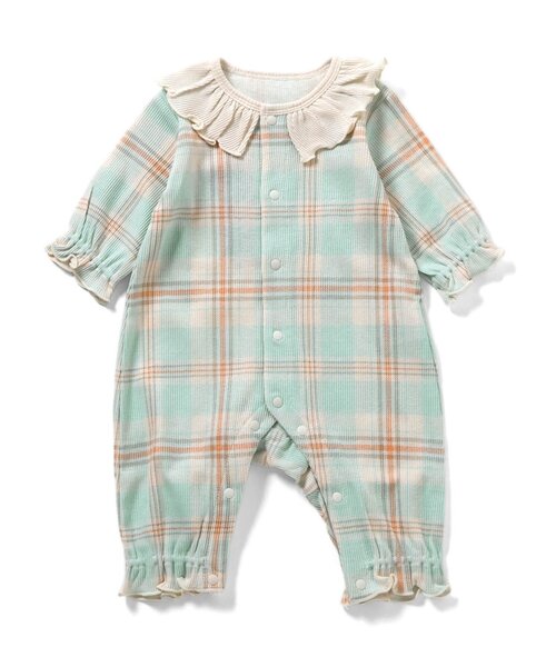 Ampersand(アンパサンド)の「【リンク】ラッフルカラーテレコカバーオール(ロンパース・キッズ・ドット/チェック・80/70/60)」の2枚目の写真