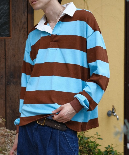 BROKEN BASE(ブロークンベース)の「Nylon-Collar Rugby Shirt(その他トップス・メンズ・ネイビー系/ブラウン系・MEDIUM/LARGE)」の2枚目の写真