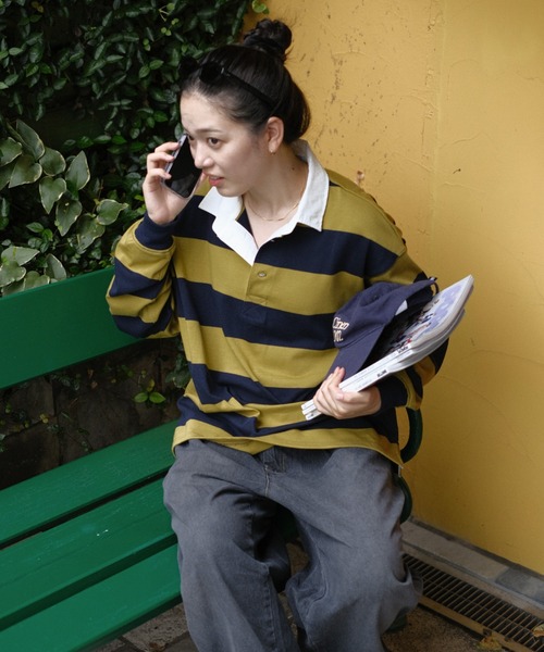 BROKEN BASE(ブロークンベース)の「Nylon-Collar Rugby Shirt(その他トップス・メンズ・ネイビー系/ブラウン系・MEDIUM/LARGE)」の11枚目の写真