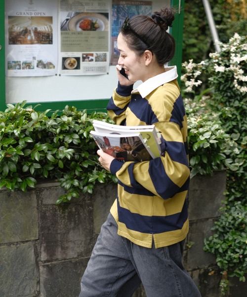 BROKEN BASE(ブロークンベース)の「Nylon-Collar Rugby Shirt(その他トップス・メンズ・ネイビー系/ブラウン系・MEDIUM/LARGE)」の12枚目の写真