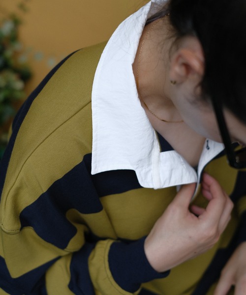 BROKEN BASE(ブロークンベース)の「Nylon-Collar Rugby Shirt(その他トップス・メンズ・ネイビー系/ブラウン系・MEDIUM/LARGE)」の13枚目の写真