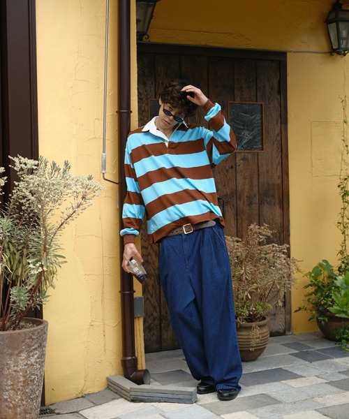 BROKEN BASE(ブロークンベース)の「Nylon-Collar Rugby Shirt(その他トップス・メンズ・ネイビー系/ブラウン系・MEDIUM/LARGE)」の14枚目の写真
